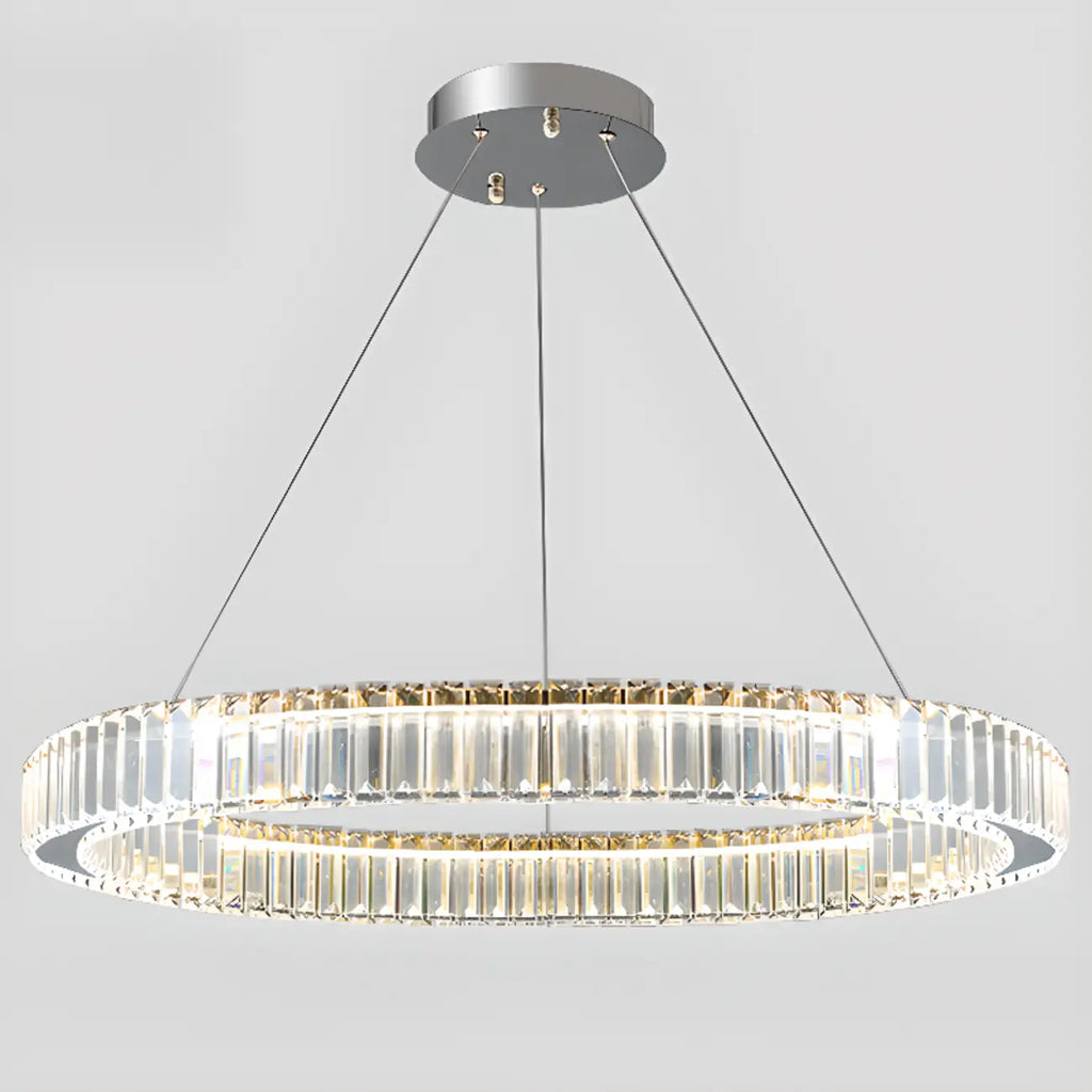 Lustre moderne glamour à double anneau de verre et LED