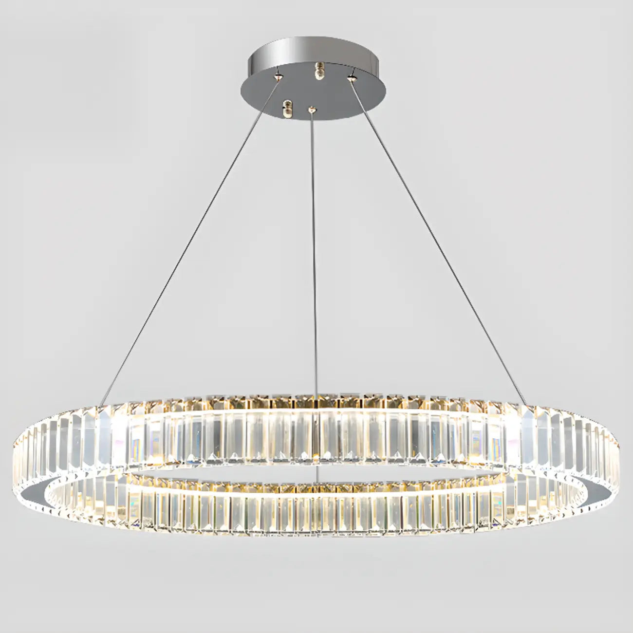 Lustre moderne glamour à double anneau de verre et LED