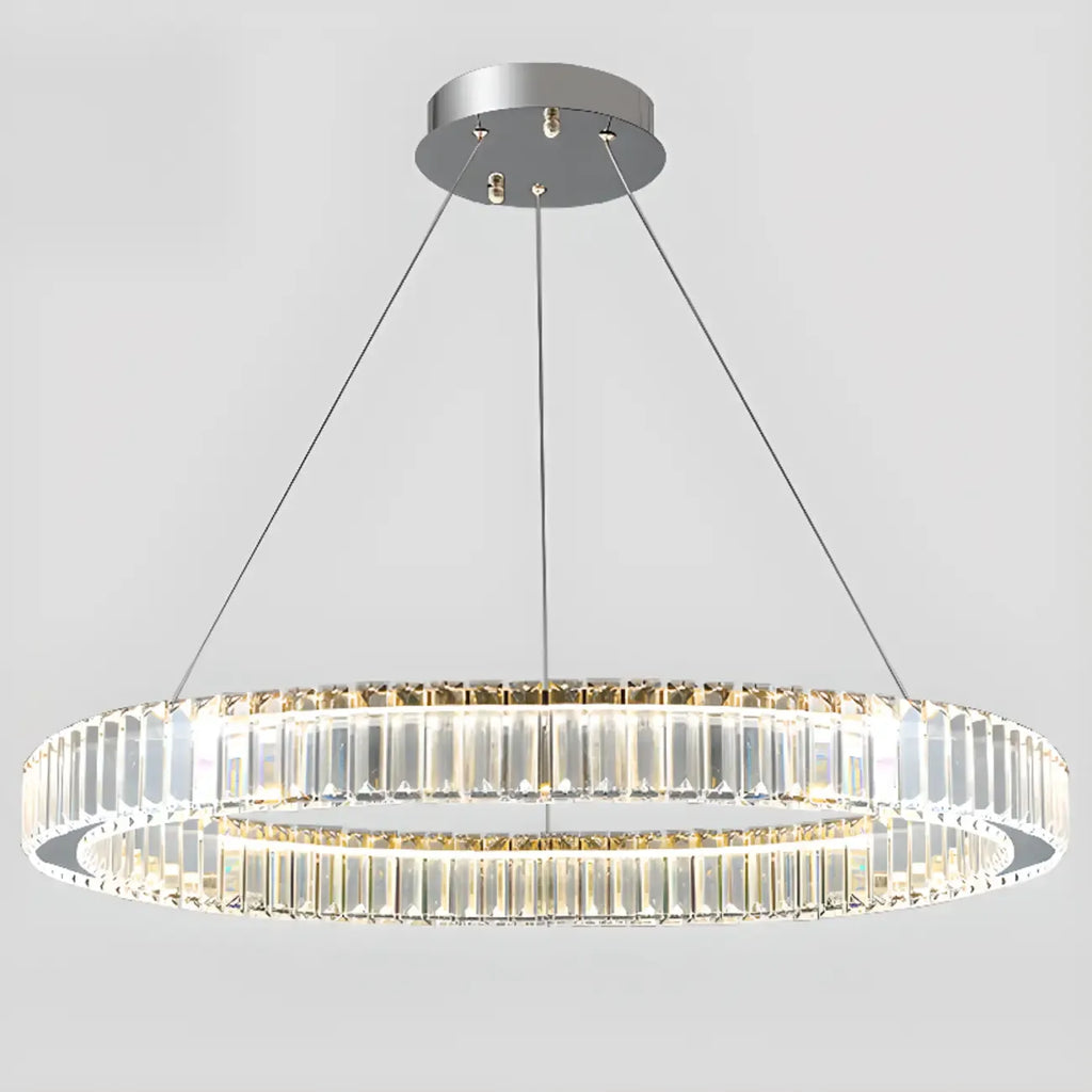 Lustre moderne glamour à double anneau de verre et LED