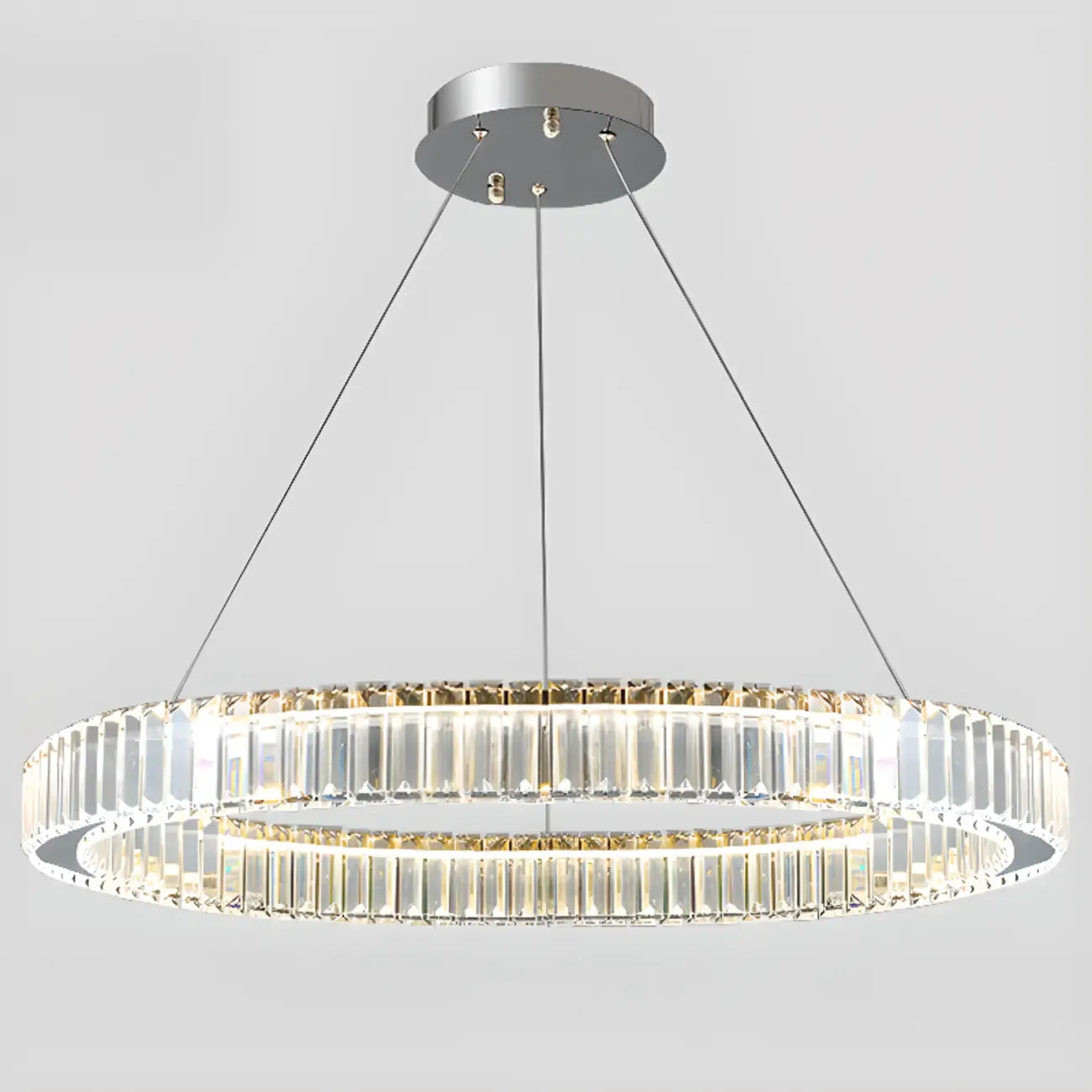 Lustre moderne glamour à double anneau de verre et LED