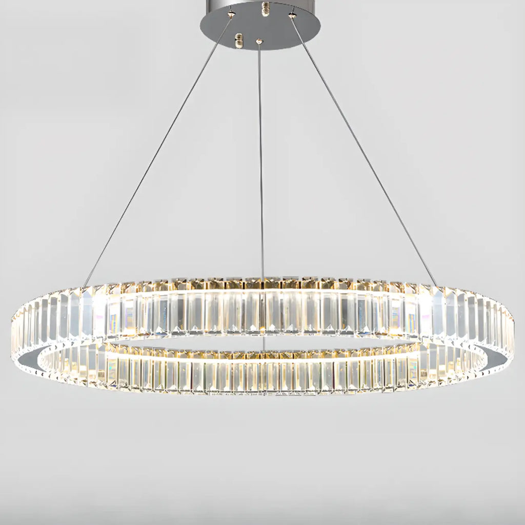 Lustre moderne glamour à double anneau de verre et LED