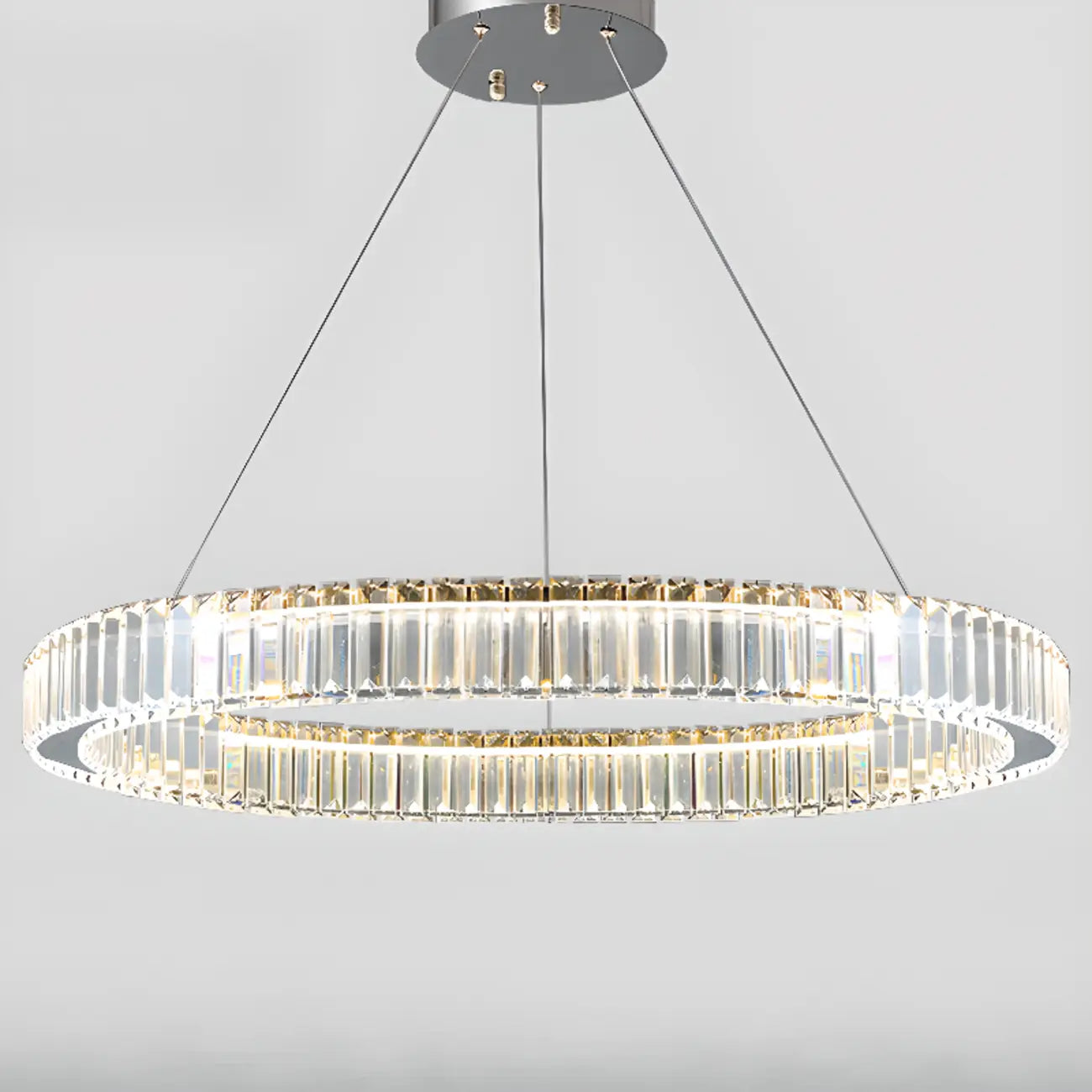 Lustre moderne glamour à double anneau de verre et LED