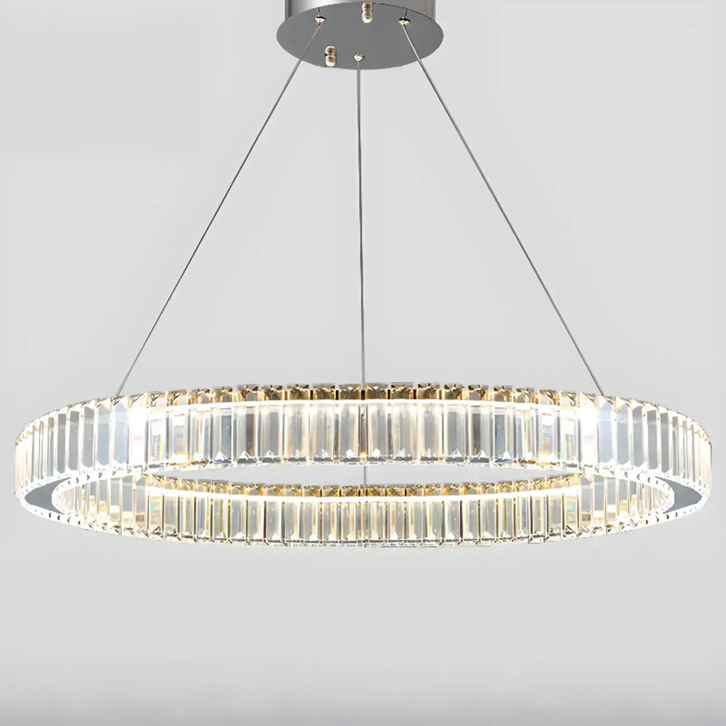 Lustre moderne glamour à double anneau de verre et LED
