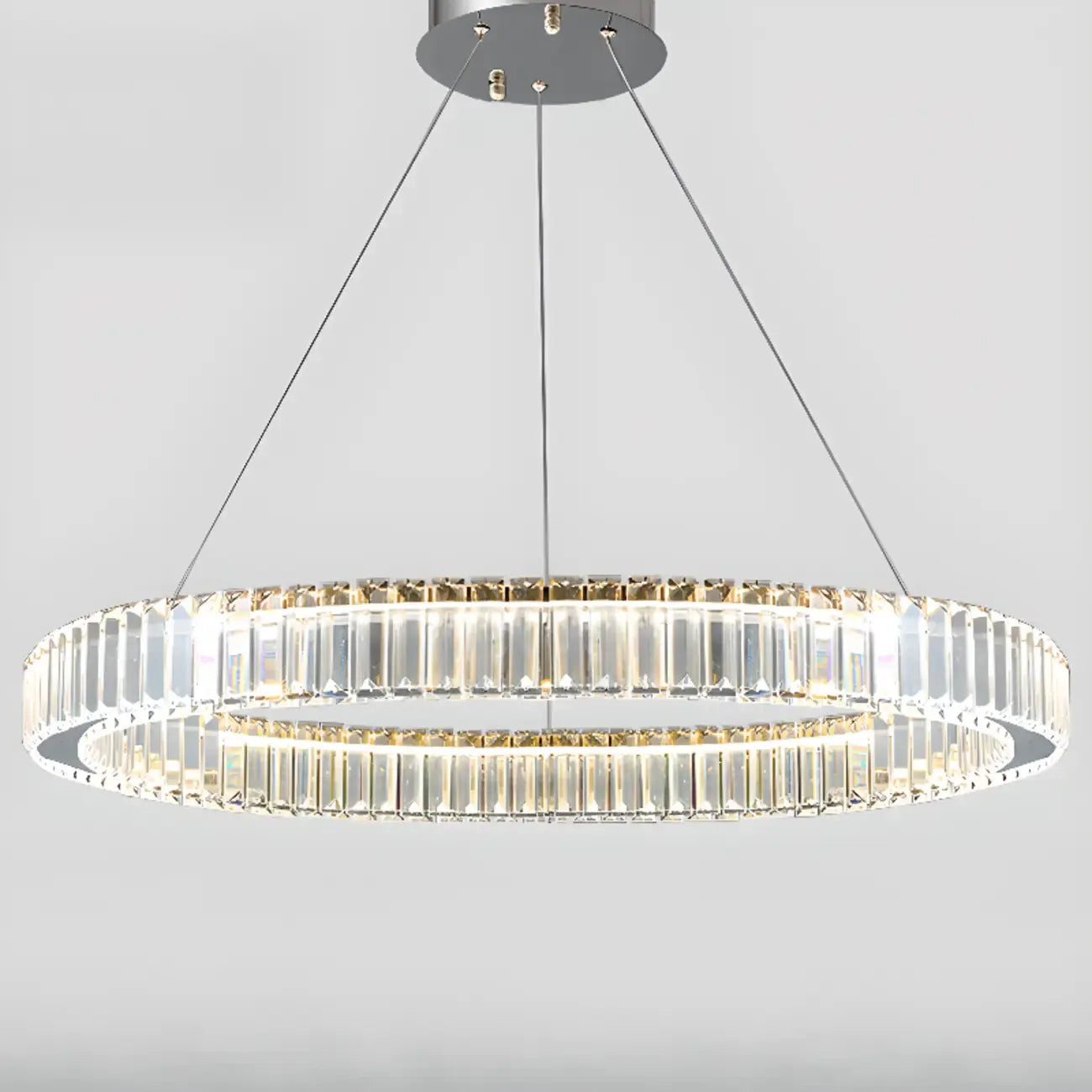 Lustre moderne glamour à double anneau de verre et LED