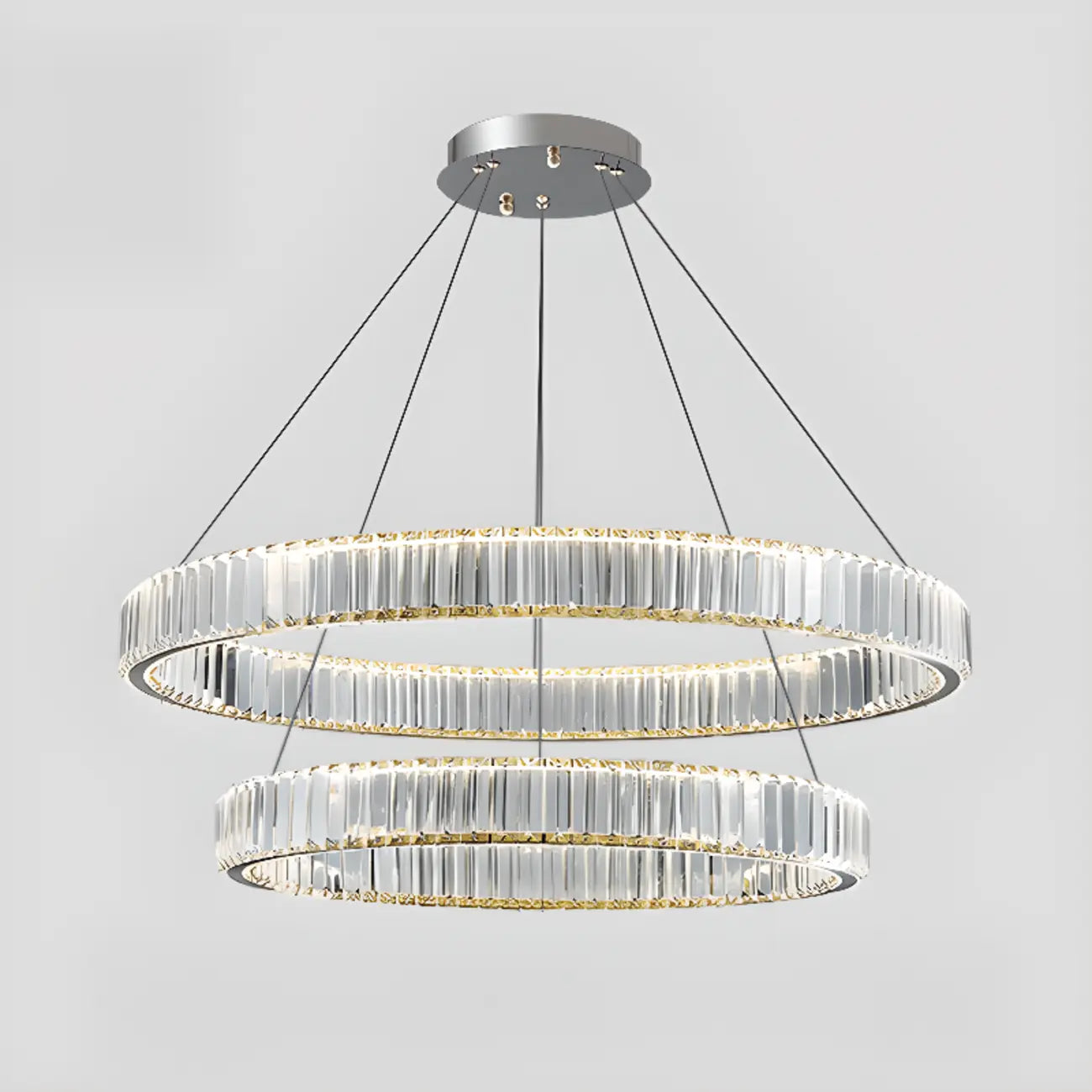 Lustre moderne glamour à double anneau de verre et LED