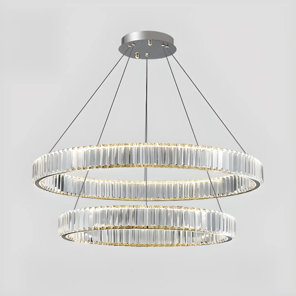 Lustre moderne glamour à double anneau de verre et LED