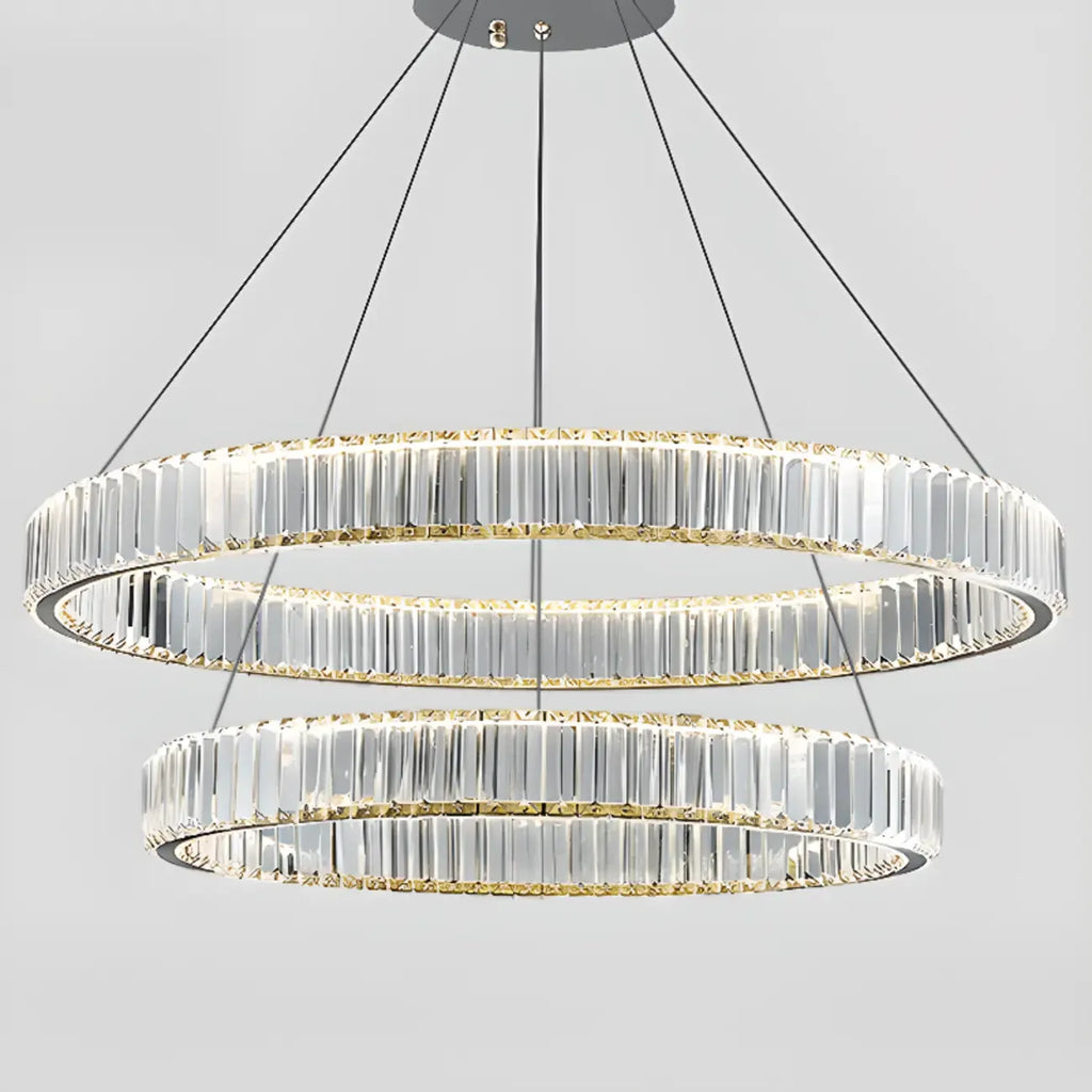 Lustre moderne glamour à double anneau de verre et LED
