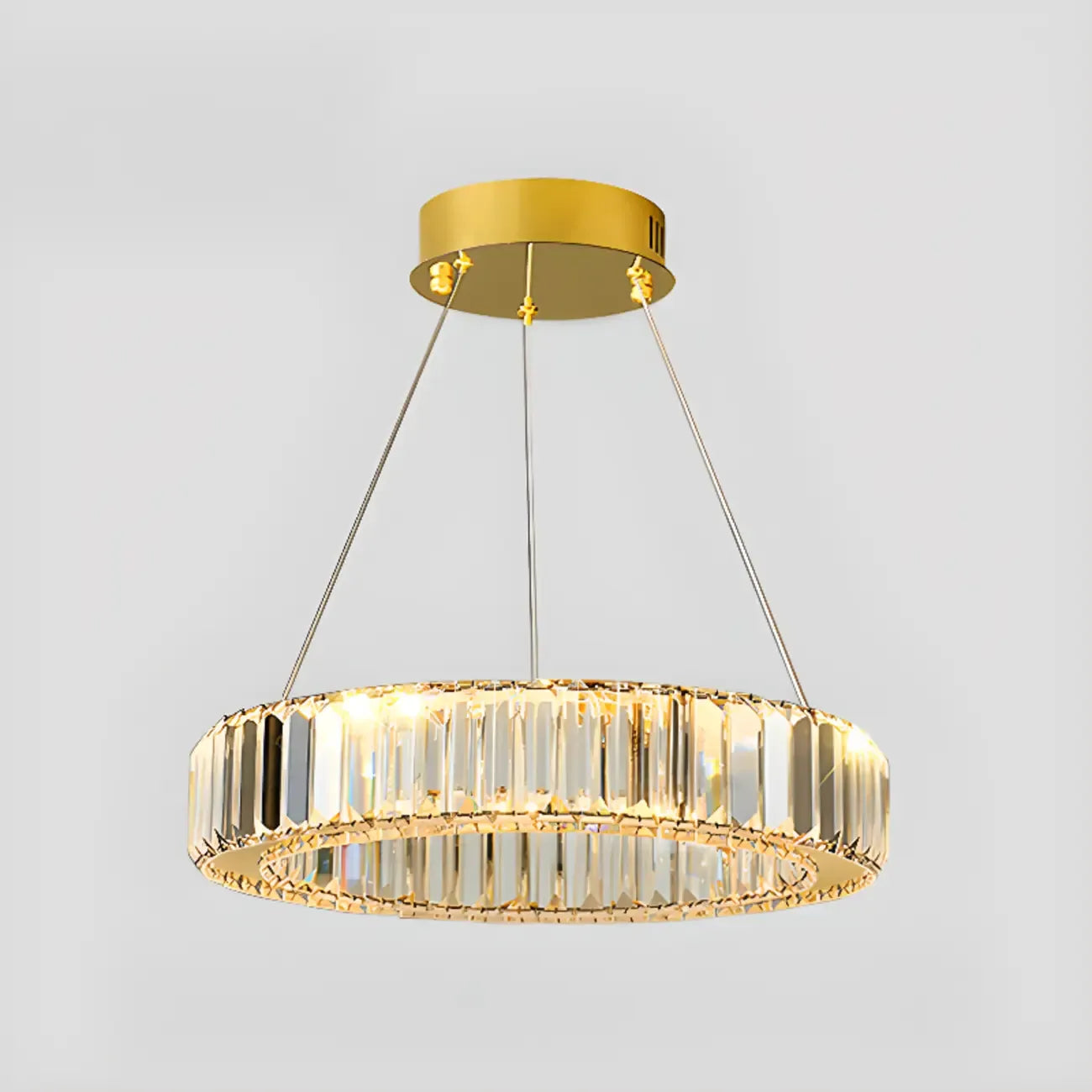 Lustre moderne glamour à double anneau de verre et LED