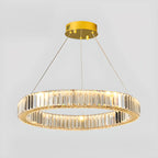 Lustre moderne glamour à double anneau de verre et LED