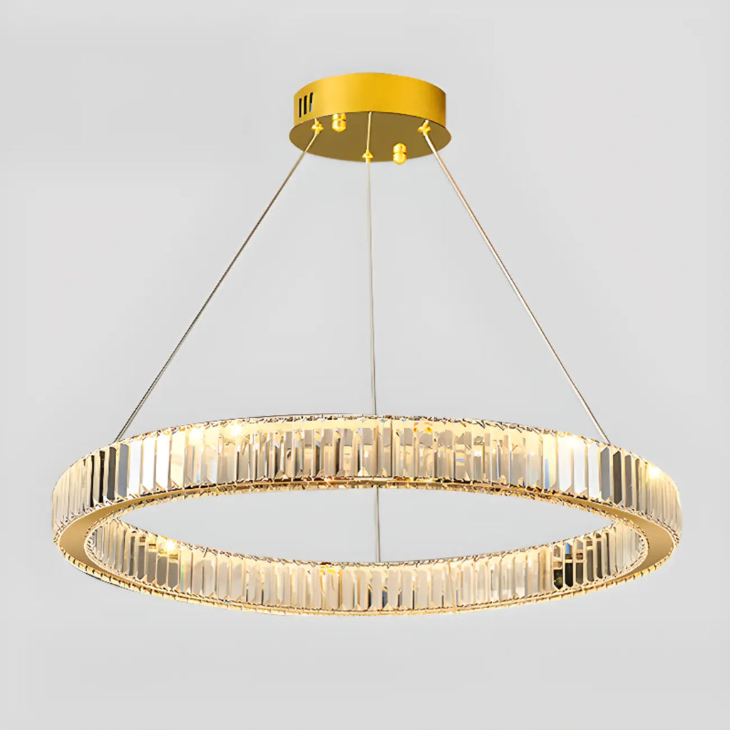 Lustre moderne glamour à double anneau de verre et LED