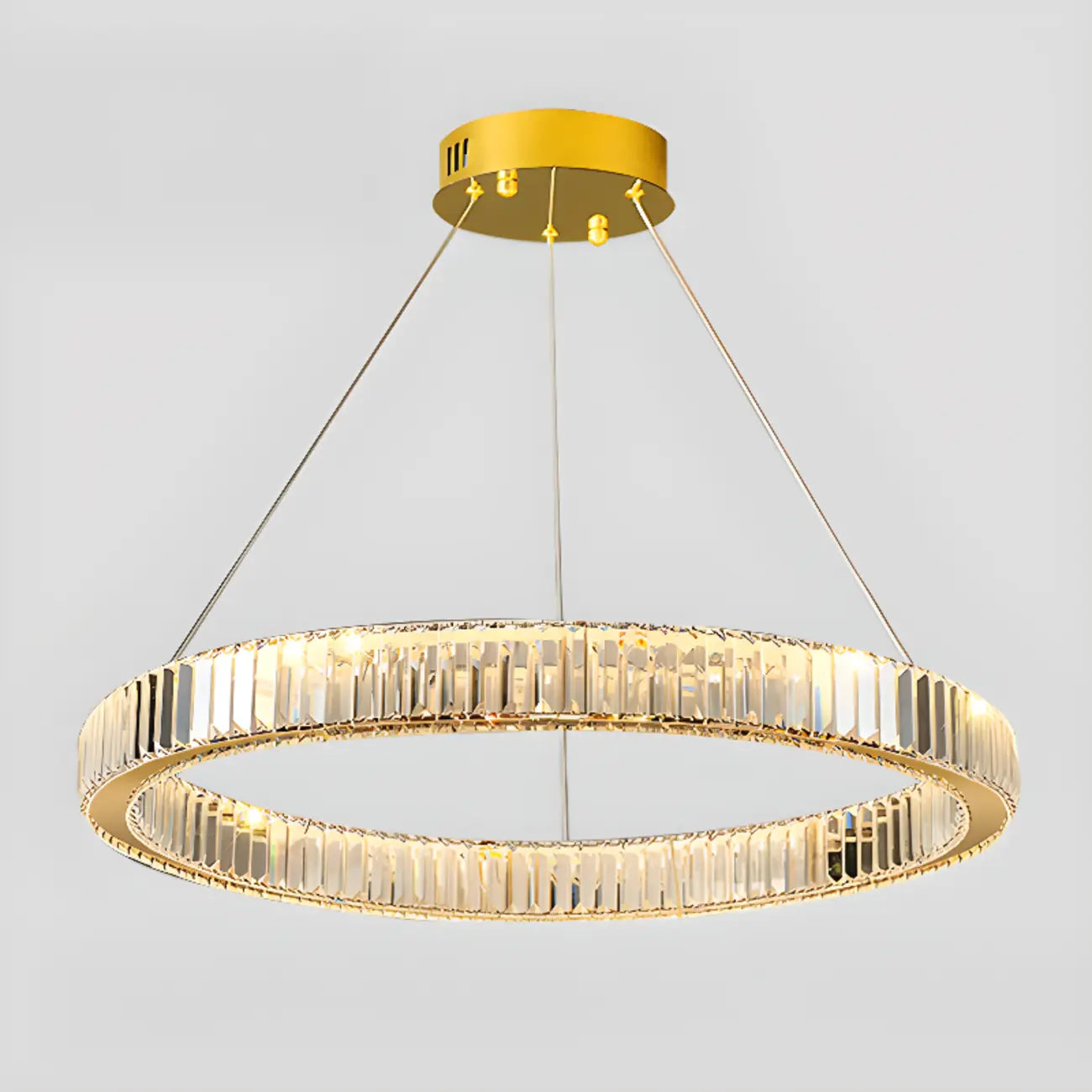 Lustre moderne glamour à double anneau de verre et LED