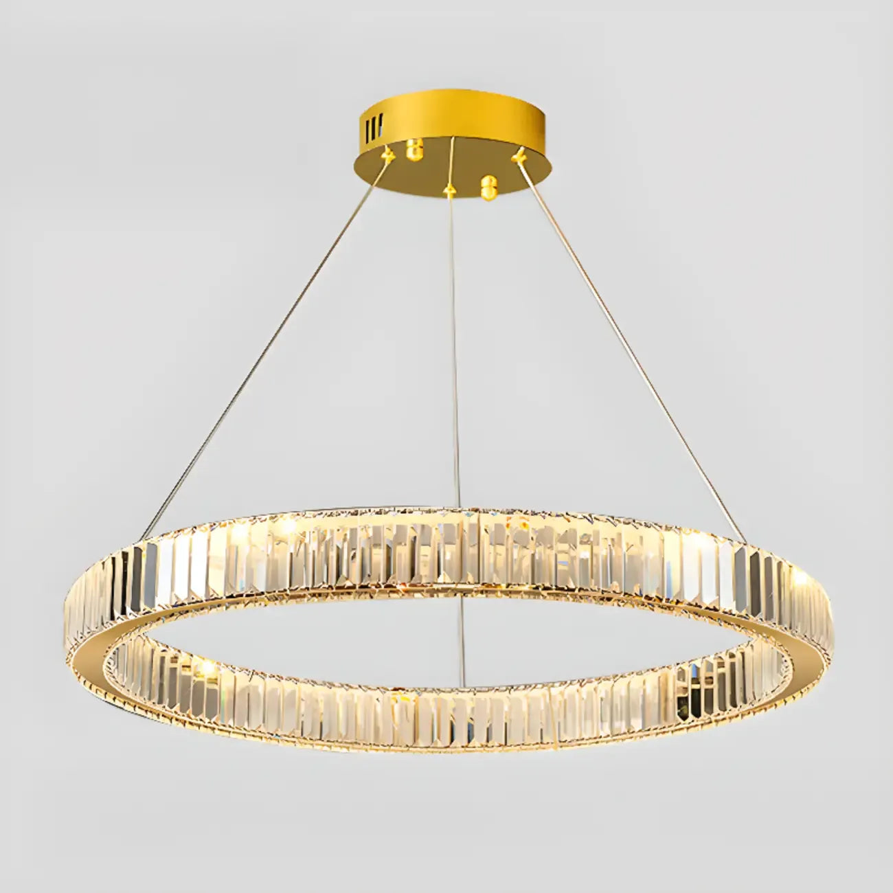 Lustre moderne glamour à double anneau de verre et LED