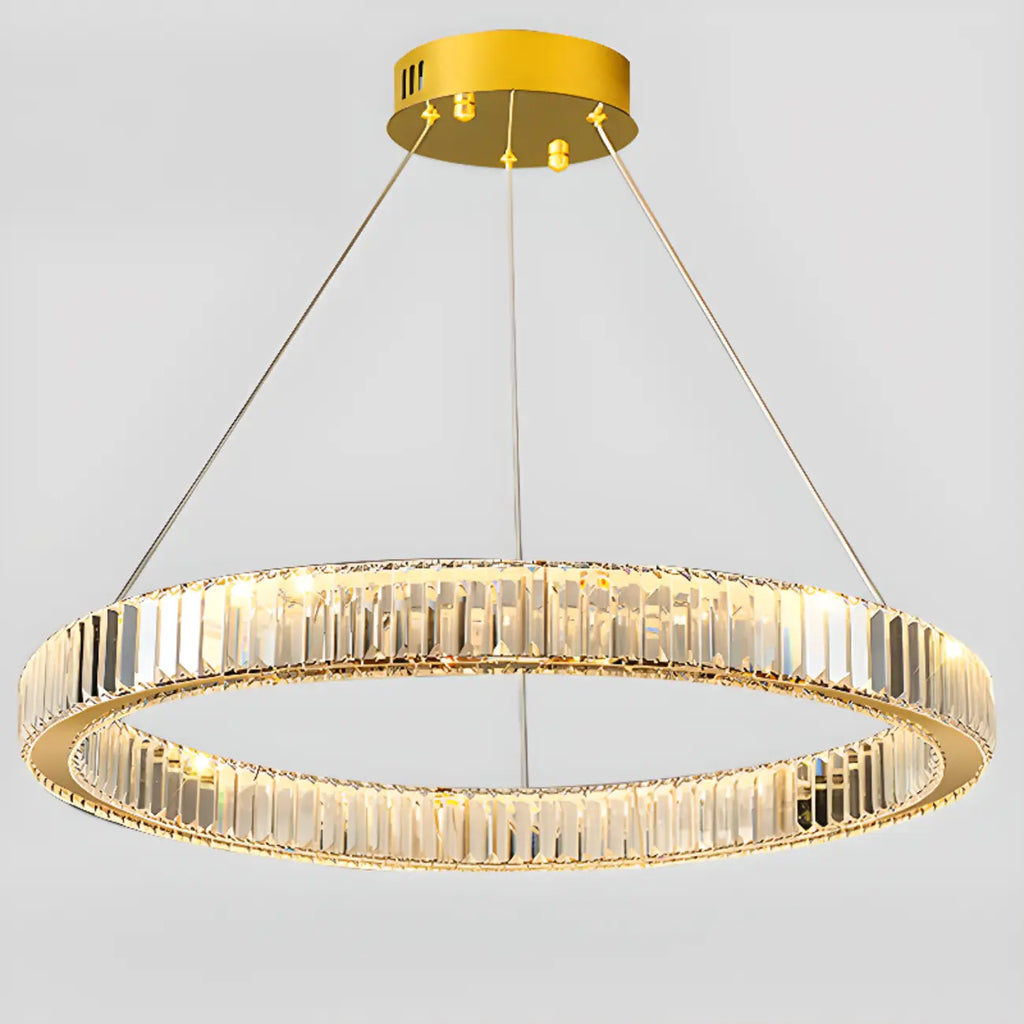 Lustre moderne glamour à double anneau de verre et LED