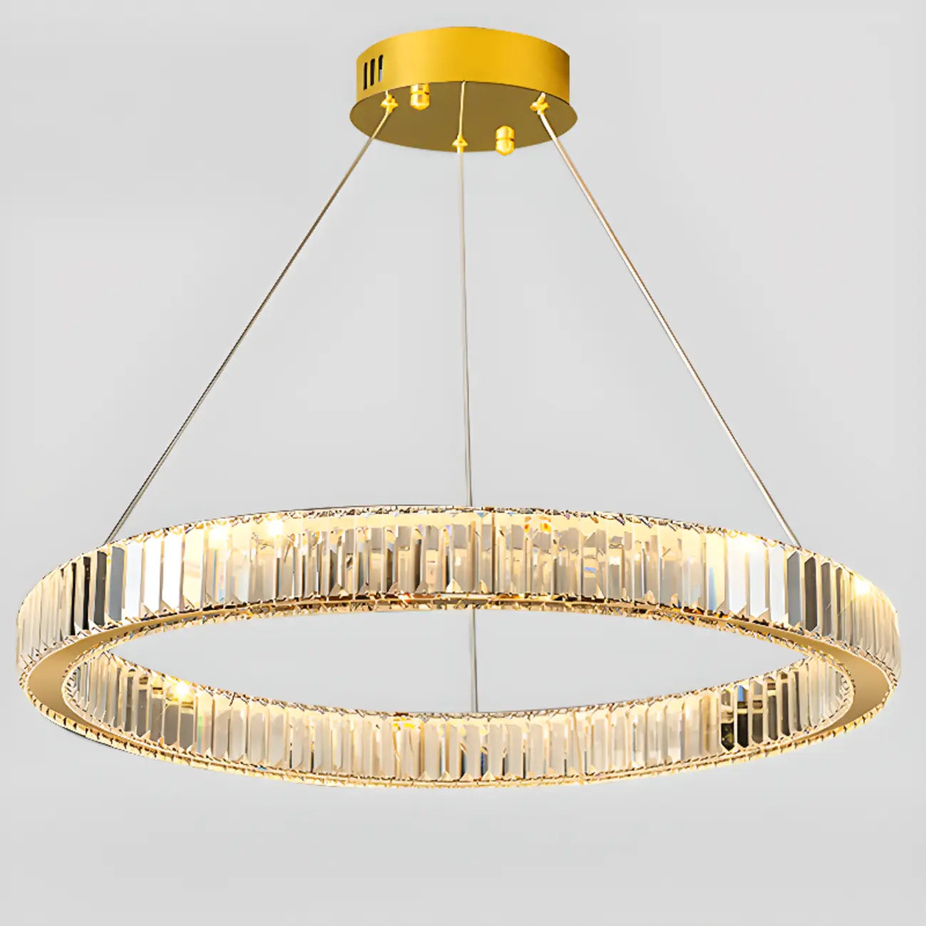 Lustre moderne glamour à double anneau de verre et LED