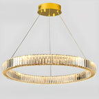 Lustre moderne glamour à double anneau de verre et LED