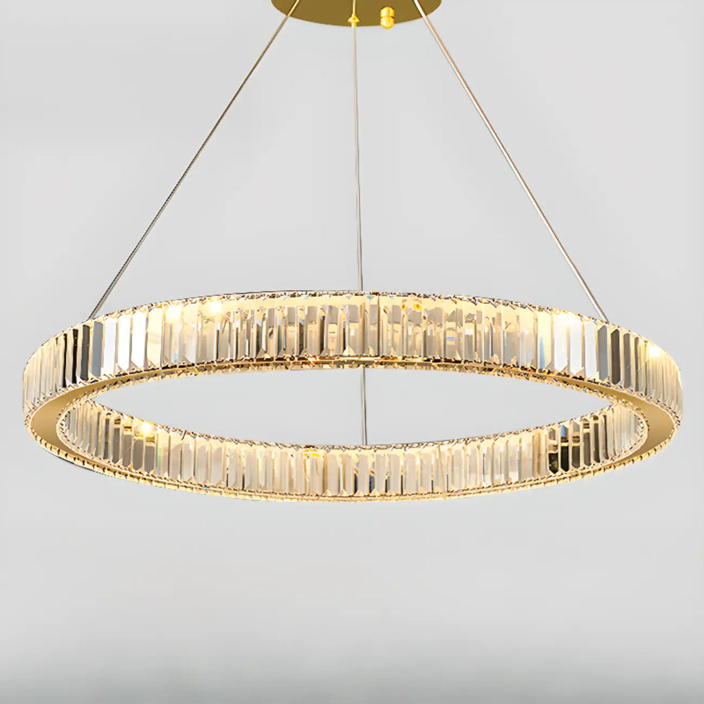 Lustre moderne glamour à double anneau de verre et LED