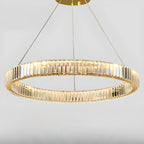 Lustre moderne glamour à double anneau de verre et LED