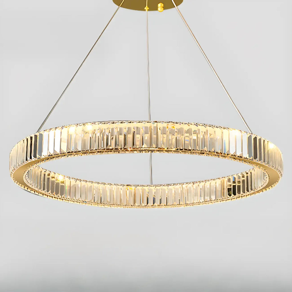 Lustre moderne glamour à double anneau de verre et LED