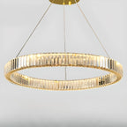 Lustre moderne glamour à double anneau de verre et LED