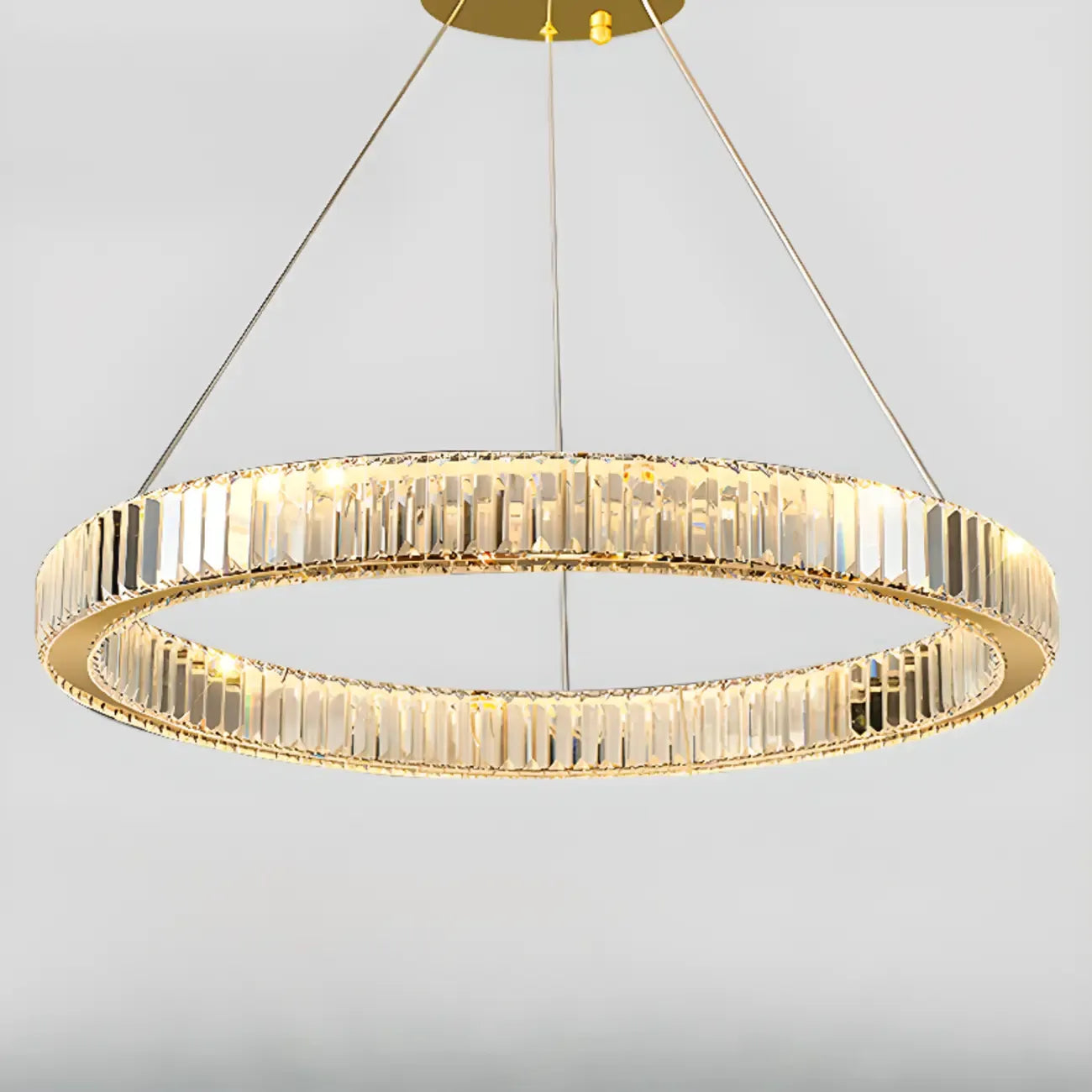Lustre moderne glamour à double anneau de verre et LED