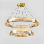 Lustre moderne glamour à double anneau de verre et LED