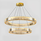 Lustre moderne glamour à double anneau de verre et LED