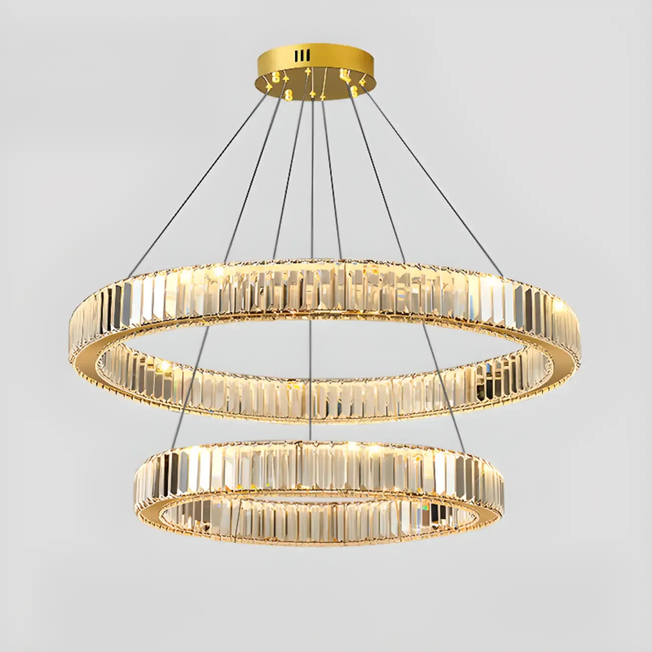 Lustre moderne glamour à double anneau de verre et LED