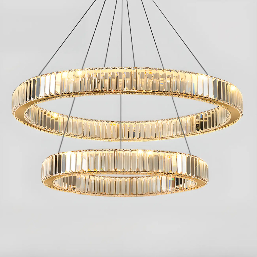 Lustre moderne glamour à double anneau de verre et LED