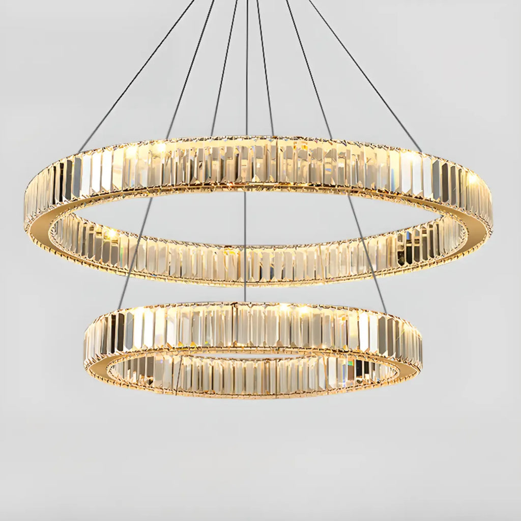 Lustre moderne glamour à double anneau de verre et LED