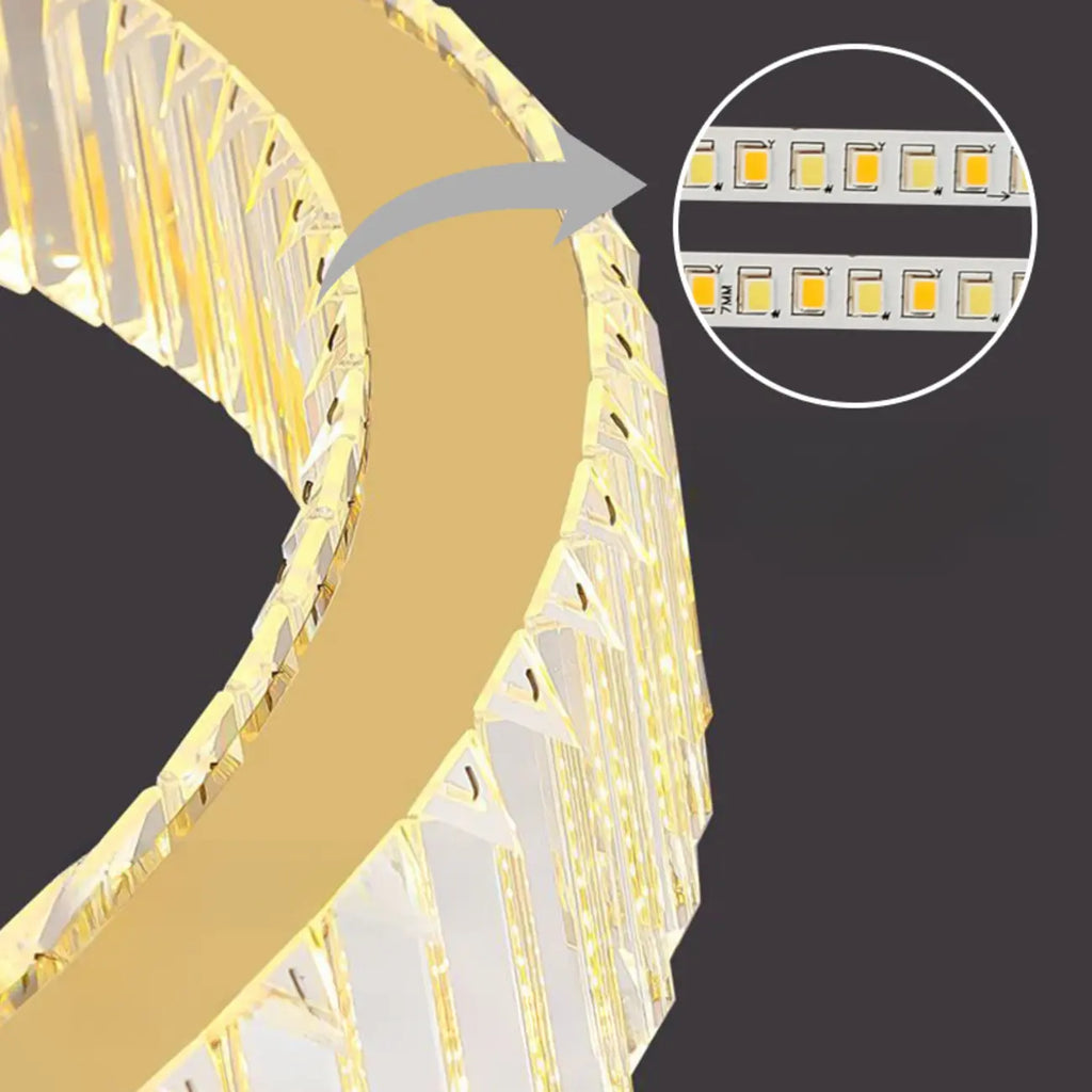 Lustre moderne glamour à double anneau de verre et LED