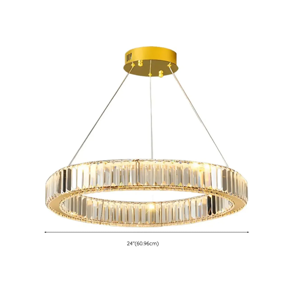 Lustre moderne glamour à double anneau de verre et LED