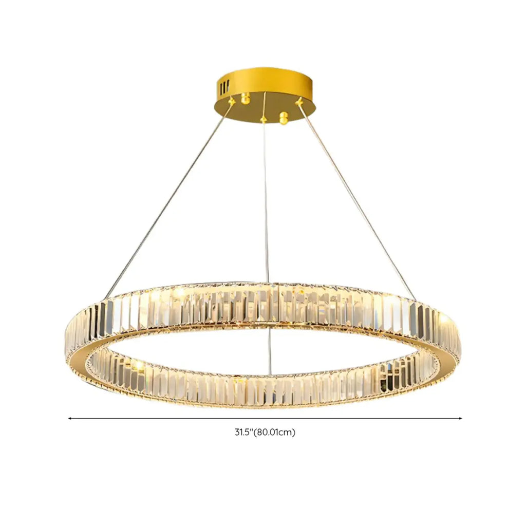 Lustre moderne glamour à double anneau de verre et LED
