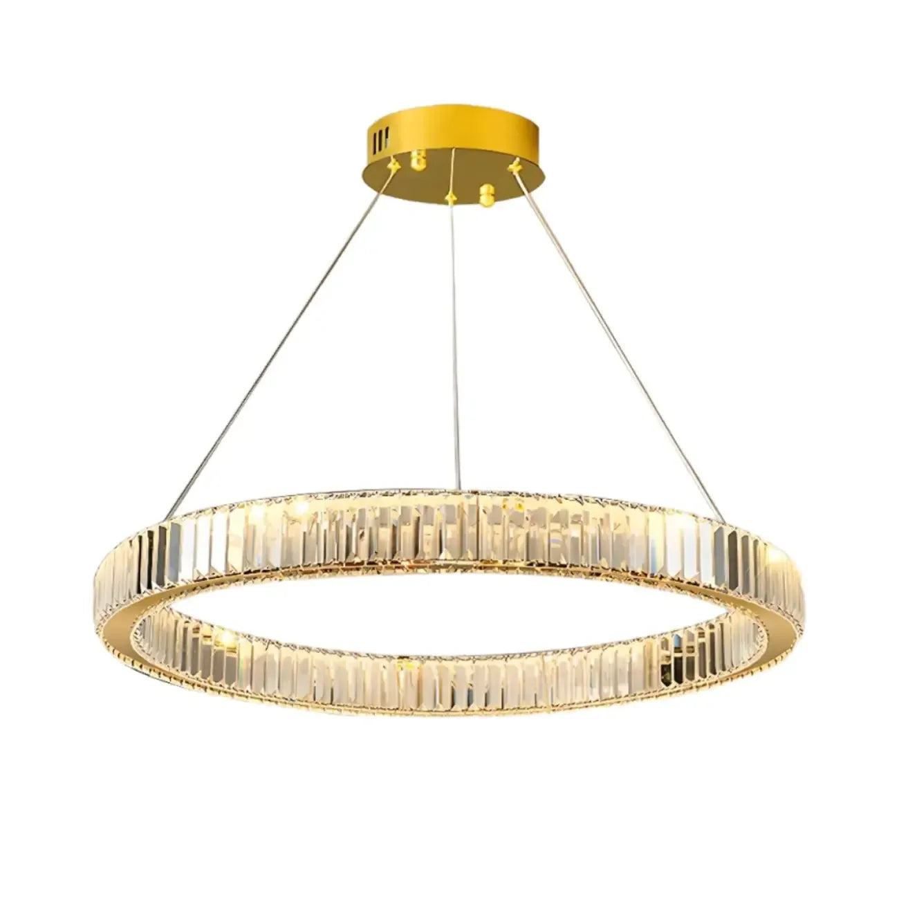 Lustre moderne glamour à double anneau de verre et LED