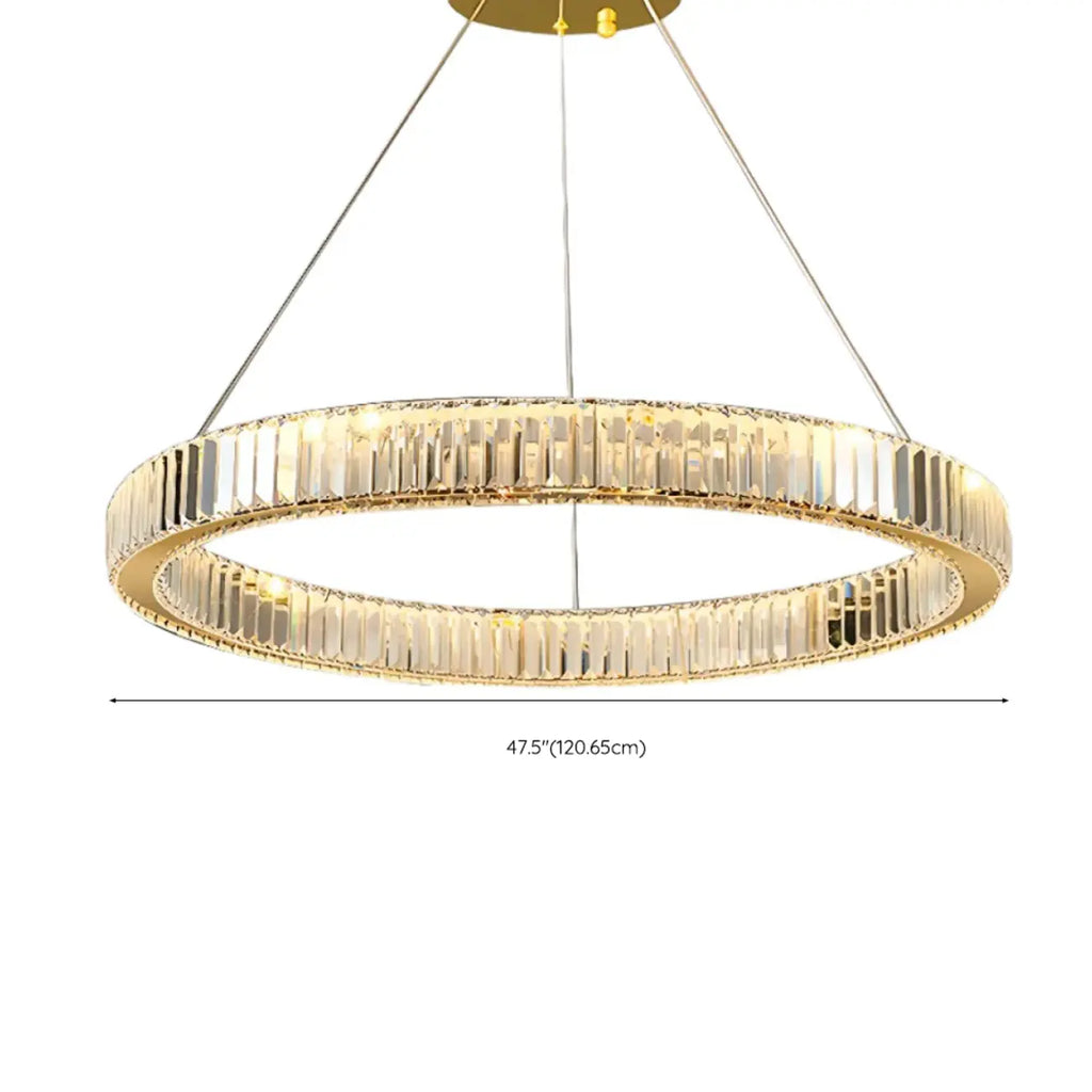 Lustre moderne glamour à double anneau de verre et LED