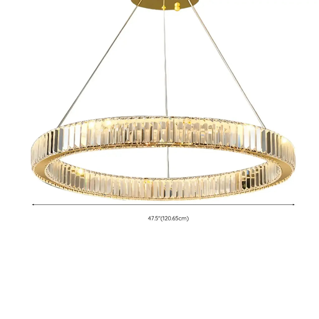 Lustre moderne glamour à double anneau de verre et LED