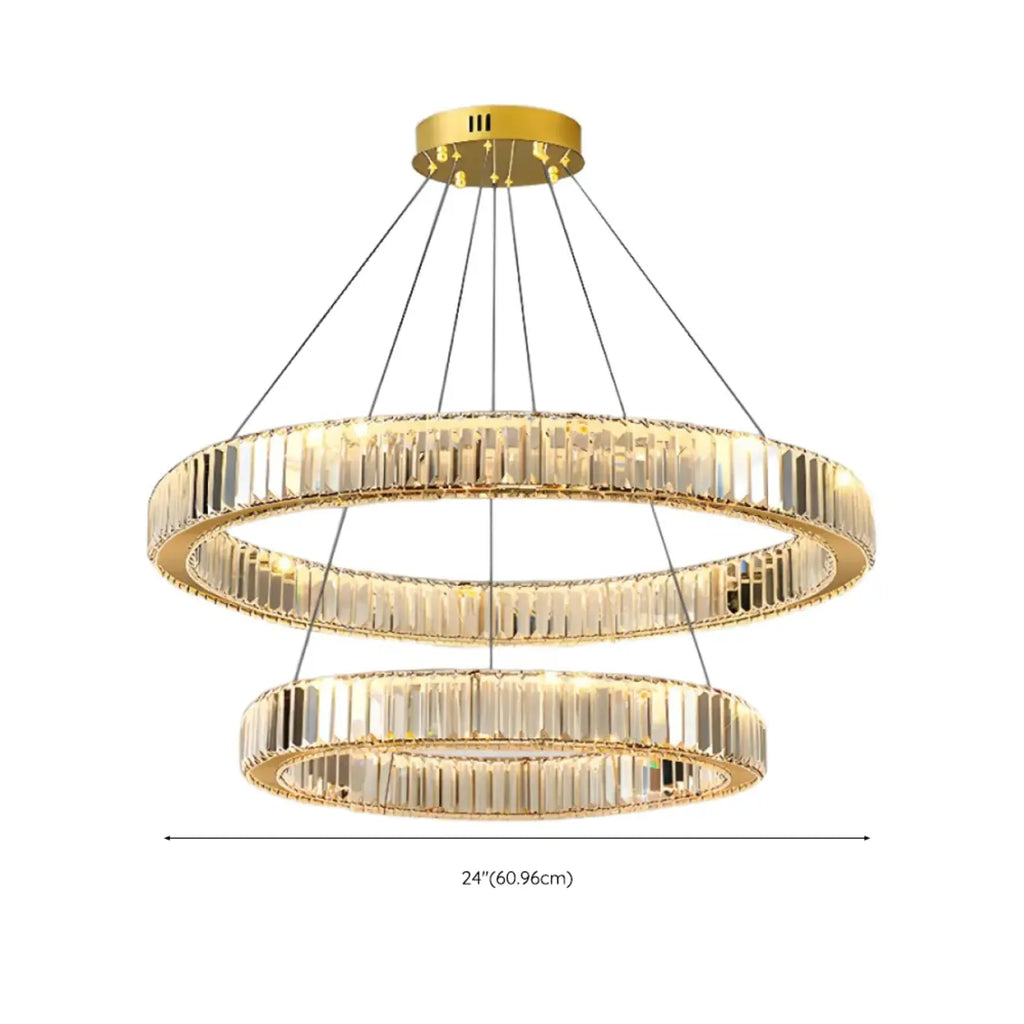 Lustre moderne glamour à double anneau de verre et LED