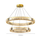 Lustre moderne glamour à double anneau de verre et LED