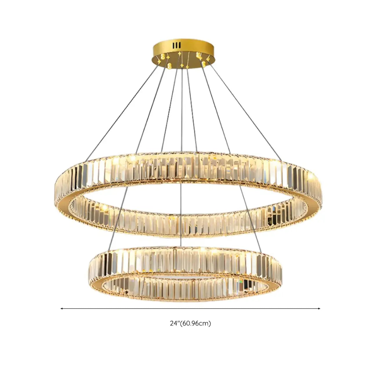 Lustre moderne glamour à double anneau de verre et LED