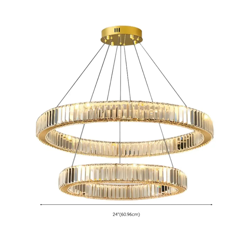 Lustre moderne glamour à double anneau de verre et LED