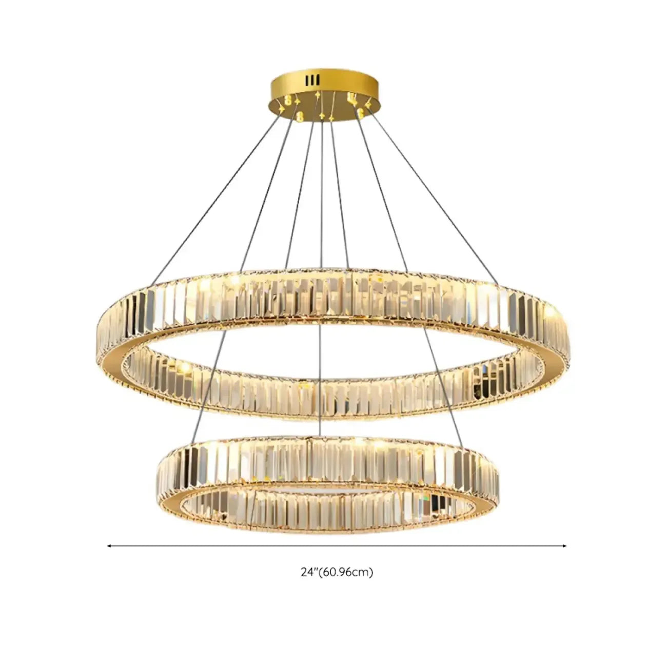Lustre moderne glamour à double anneau de verre et LED
