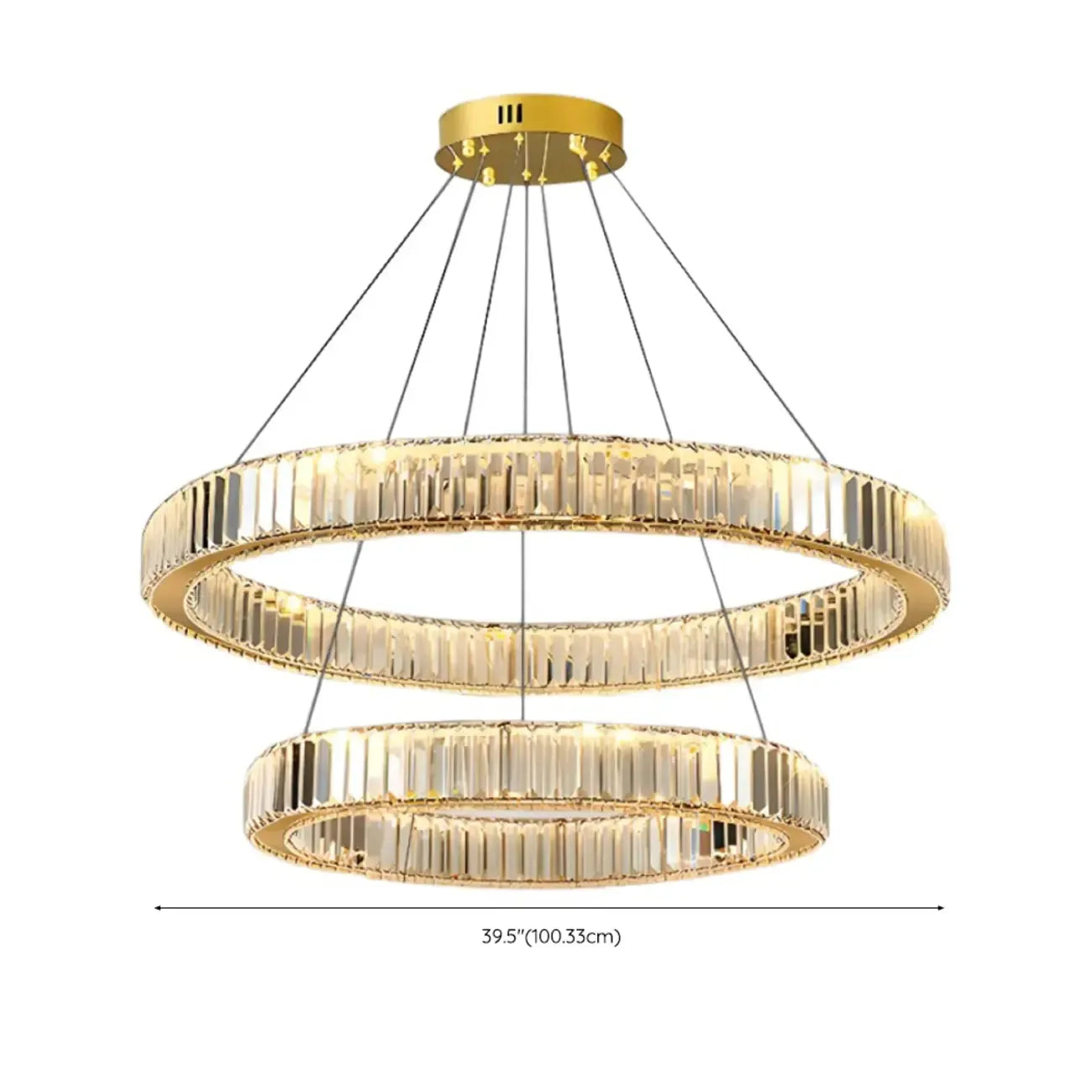 Lustre moderne glamour à double anneau de verre et LED