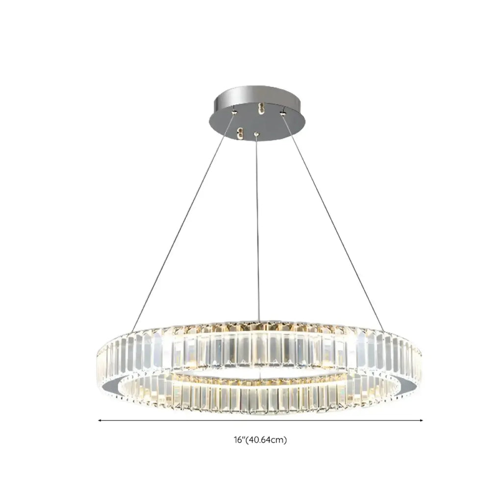Lustre moderne glamour à double anneau de verre et LED