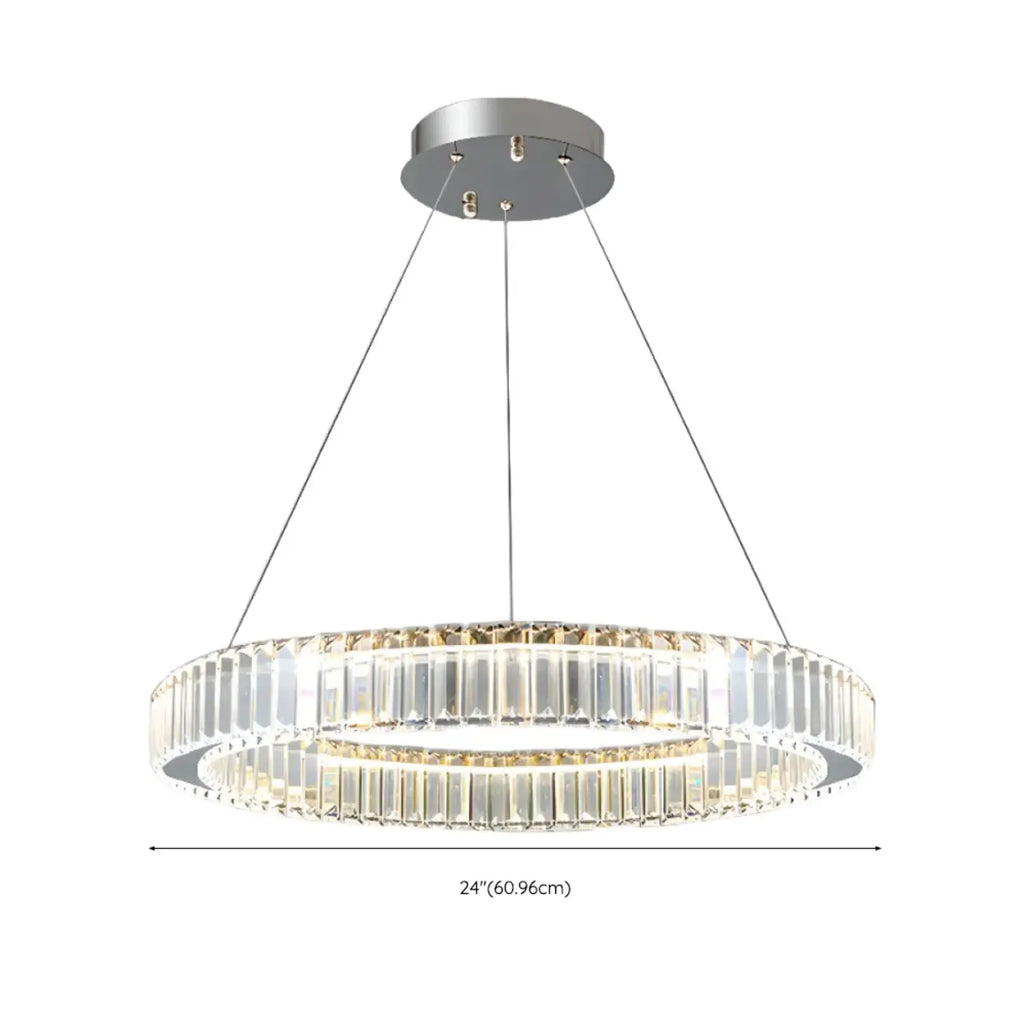 Lustre moderne glamour à double anneau de verre et LED