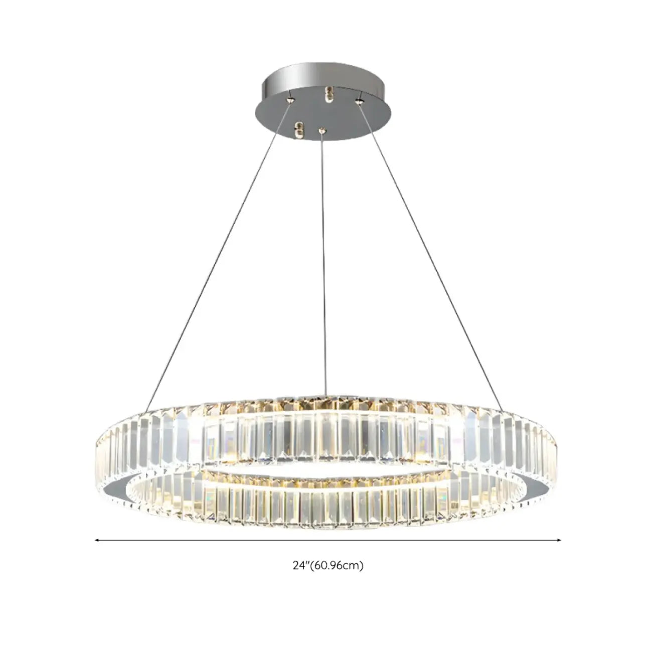 Lustre moderne glamour à double anneau de verre et LED