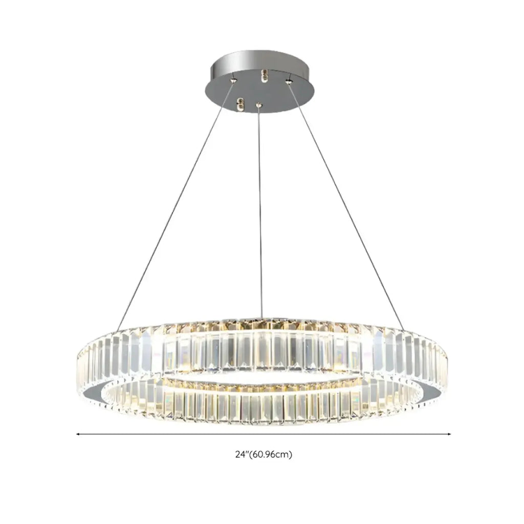Lustre moderne glamour à double anneau de verre et LED