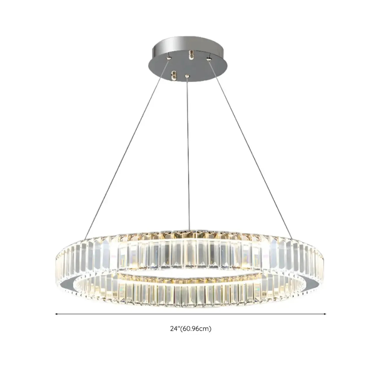 Lustre moderne glamour à double anneau de verre et LED