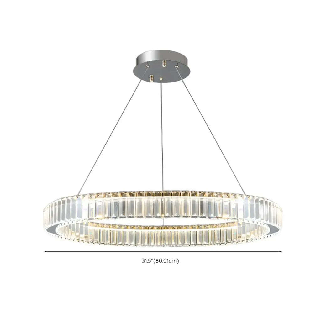 Lustre moderne glamour à double anneau de verre et LED