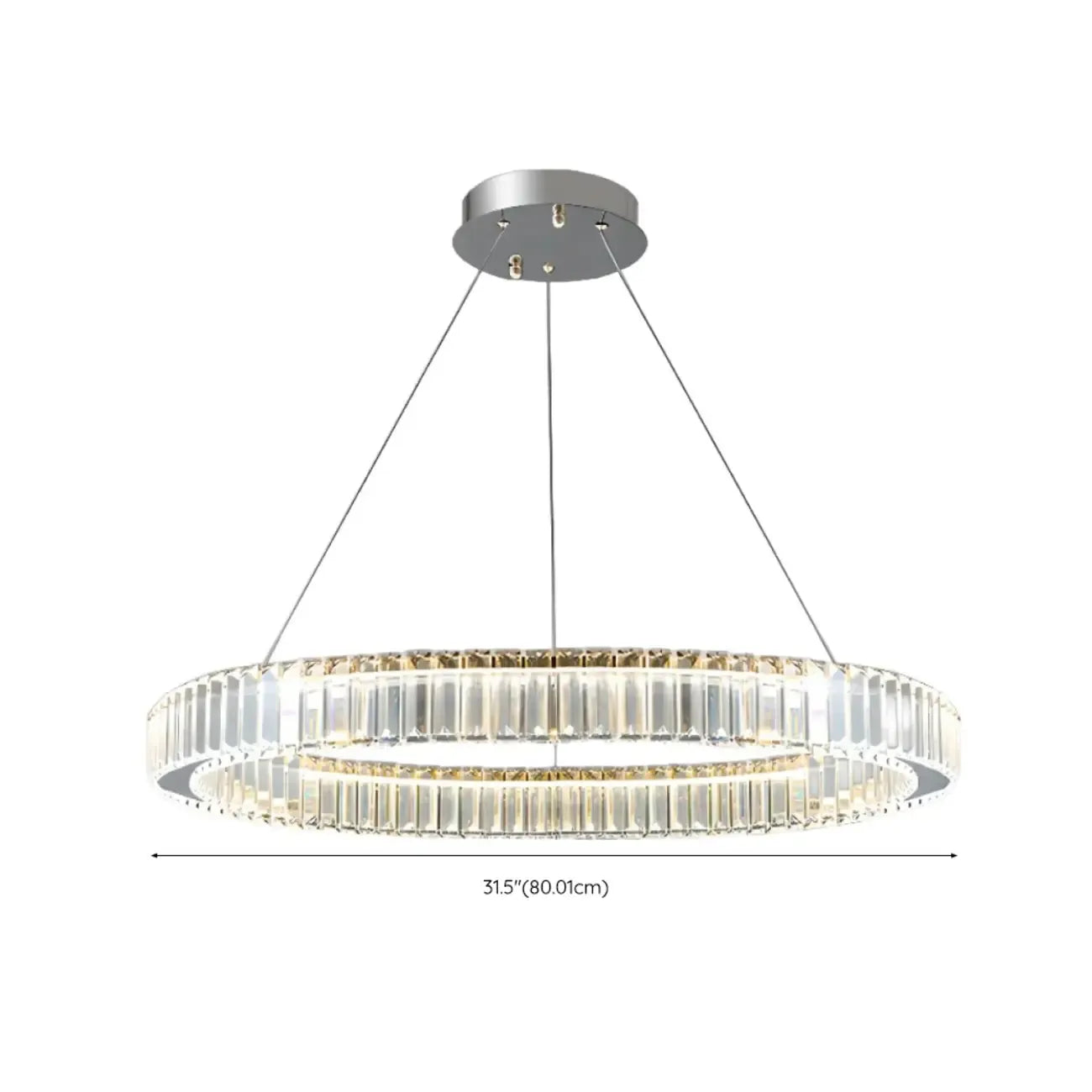 Lustre moderne glamour à double anneau de verre et LED