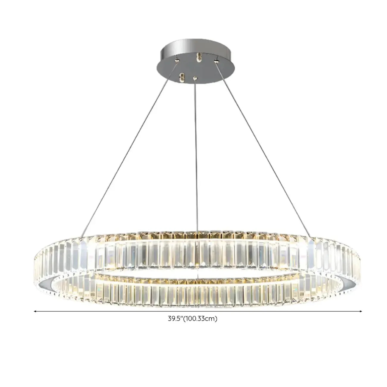 Lustre moderne glamour à double anneau de verre et LED