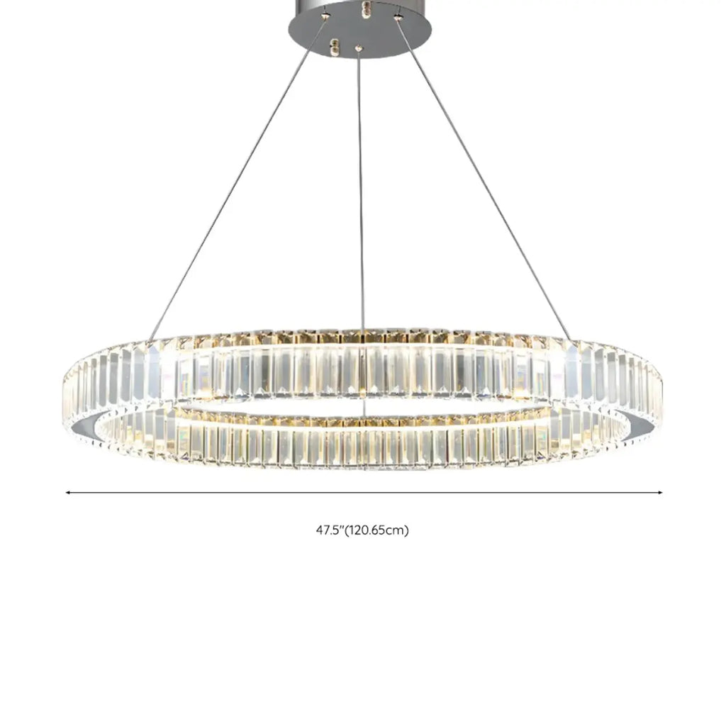 Lustre moderne glamour à double anneau de verre et LED